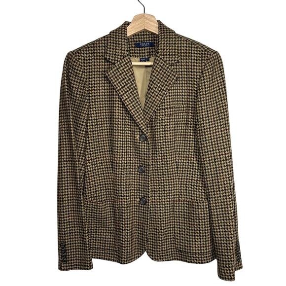 Chaps Vintage Houndstooth Wool Blazer Size 8 Preppy Academia Fall Jacket - Picture 1 of 12